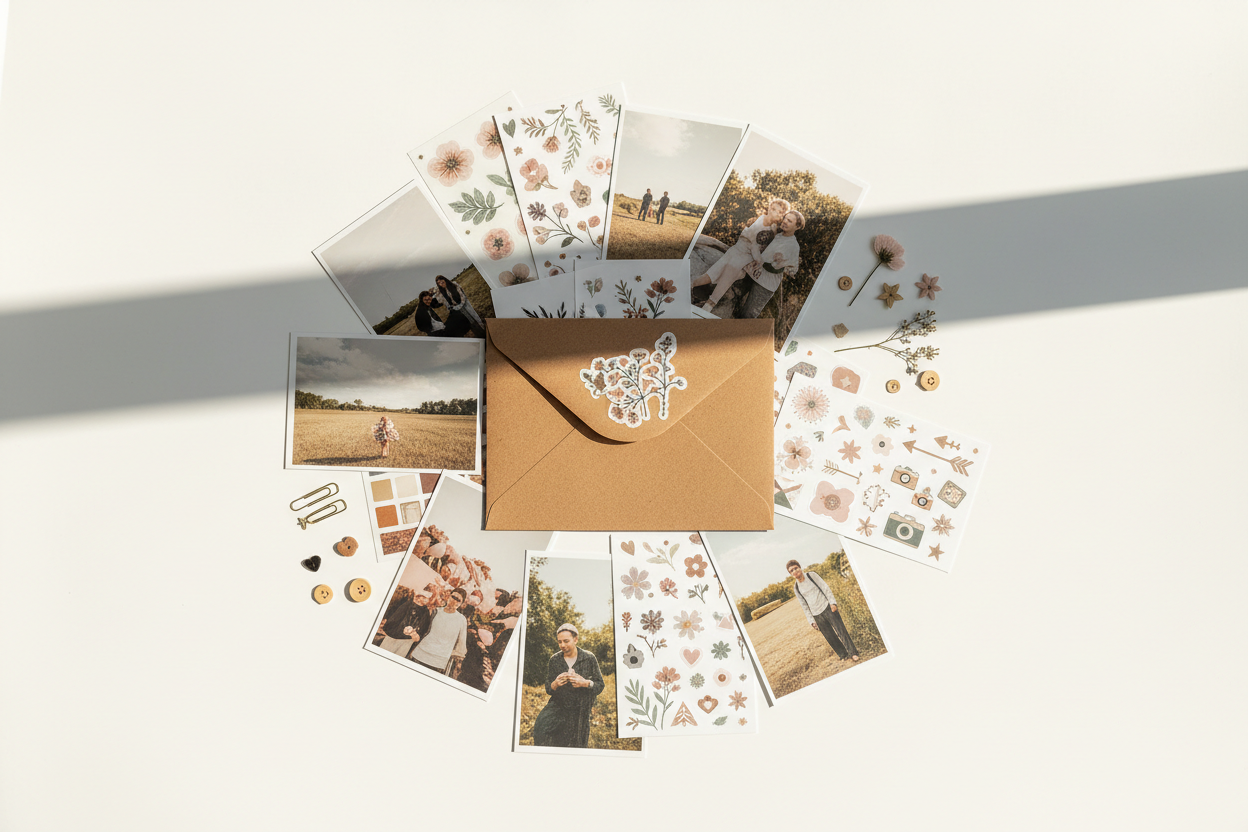 Flat lay obsahu balíčku